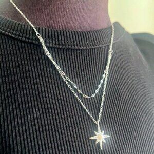 Sterling Silver Layered Necklace w/ Star Charm (925, Extender)